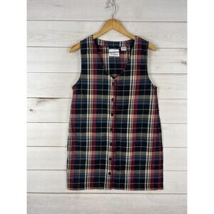 Westbound Overall Dress Womens Medium Multicolor Plaid Button Front Pockets Cute